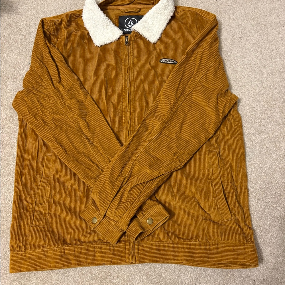 Volcom Men's Brown Corduroy Jacket with Cream Collar